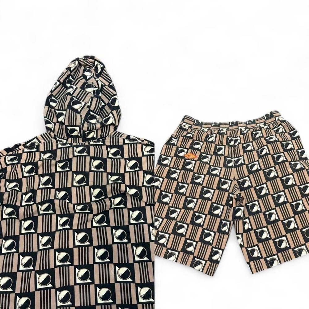 Vintage Nike Matching Set Mens Medium Brown Geometric Hoodie Shorts Retro Flight